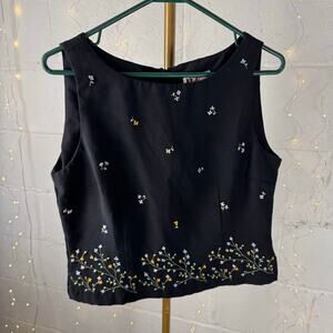 vintage r&k original petites black floral embroidered sleeveless top size 10